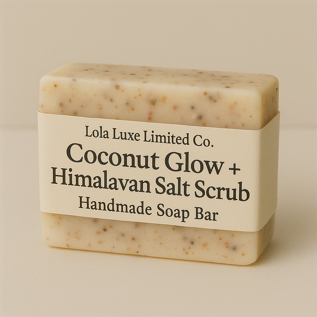 LOLA LUXE COCONUT GLOW + HIMALAYAN SALT SCRUB SOAP: Mineral-Rich Nourishment & Gentle Care