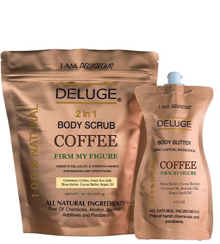 DELUGE COFFEE LOVER’S LUXE DUO – Coffee Scrub &amp; Body Butter Set