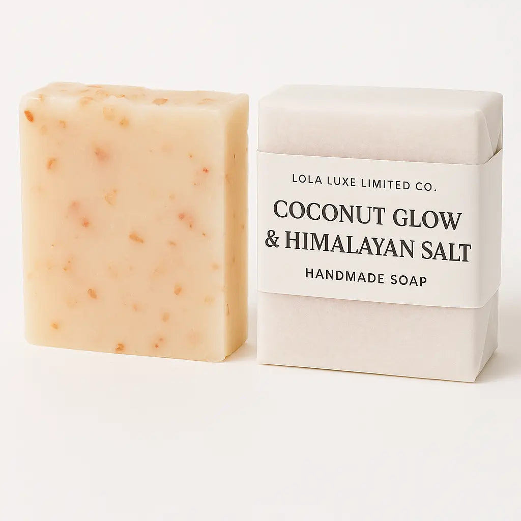 LOLA LUXE COCONUT GLOW + HIMALAYAN SALT SCRUB SOAP: Mineral-Rich Nourishment & Gentle Care Lola Luxe Limited Co.
