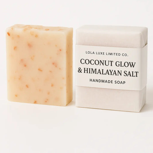 LOLA LUXE COCONUT GLOW + HIMALAYAN SALT SCRUB SOAP: Mineral-Rich Nourishment & Gentle Care Lola Luxe Limited Co.