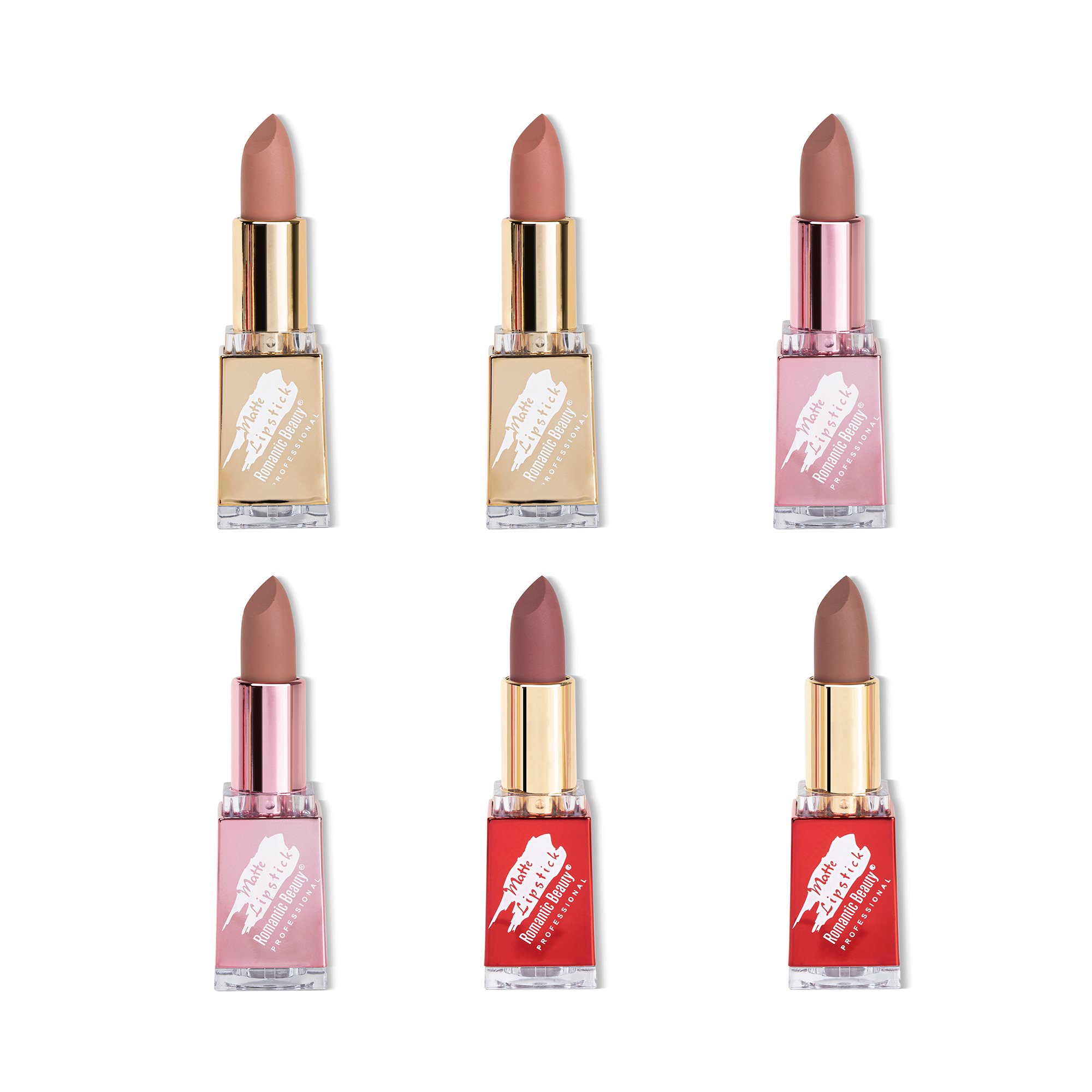 ROMANTIC BEAUTY ART GALLERY MATTE LIPSTICKS — Nude Creamy, Transfer-Proof Matte Formula