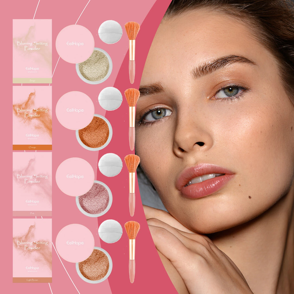 EELHOPE LIGHT BROWN SETTING POWDER WITH BRUSH — natural matte finish, breathable &amp; long-lasting