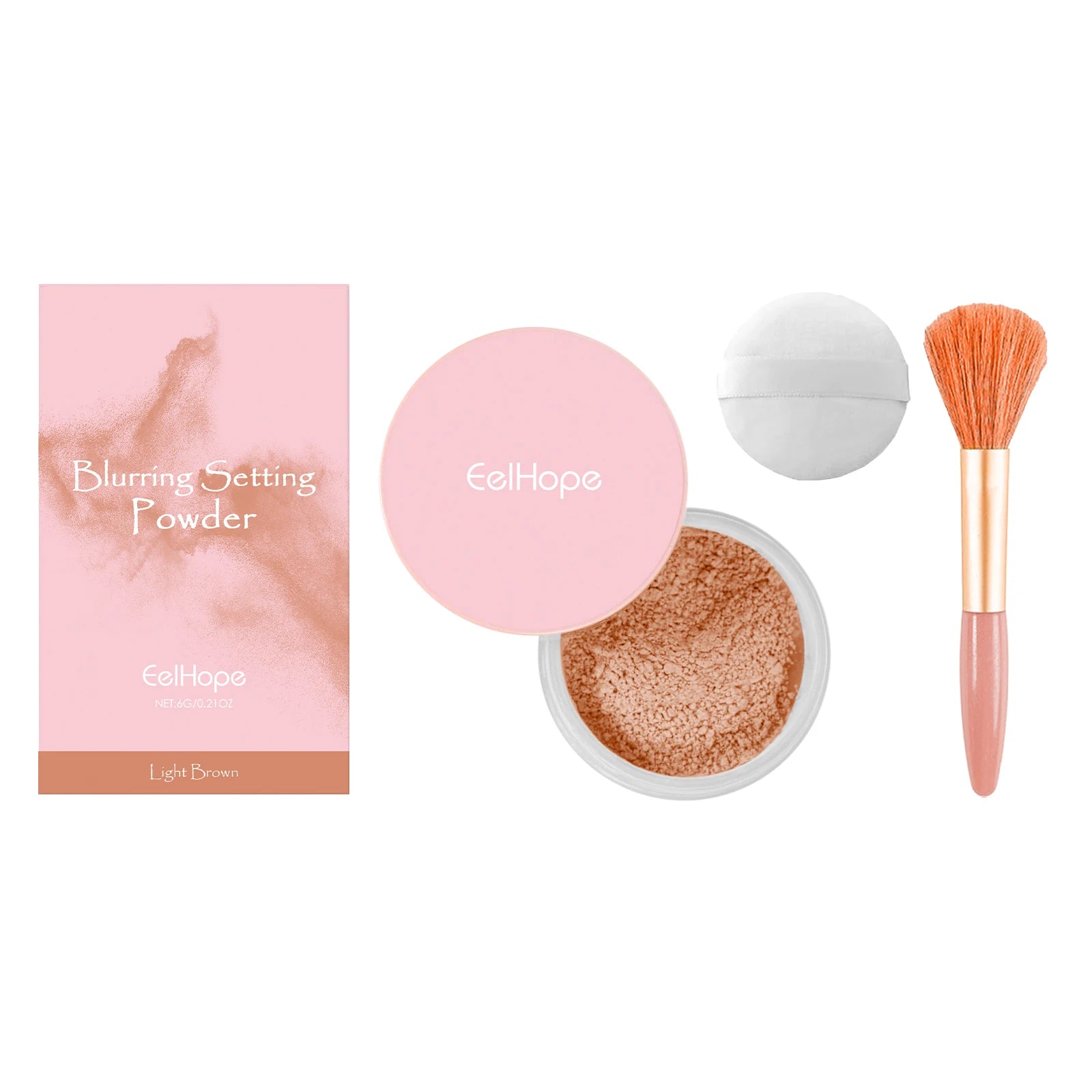 EELHOPE LIGHT BROWN SETTING POWDER WITH BRUSH — natural matte finish, breathable &amp; long-lasting