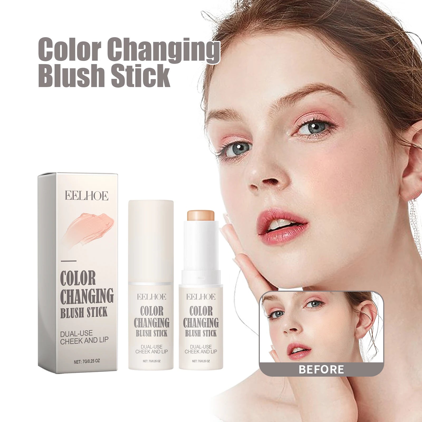 EELHOE LIGHTWEIGHT NATURAL TRANSPARENT LIP CHEEK MAKEUP STICK — color-changing blush &amp; contour