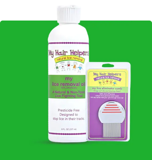 MY HAIR HELPERS NATURAL LICE REMOVAL DIMETHICONE OIL & STAINLESS STEEL COMB KIT — natural lice & nit elimination My Hair Helpers