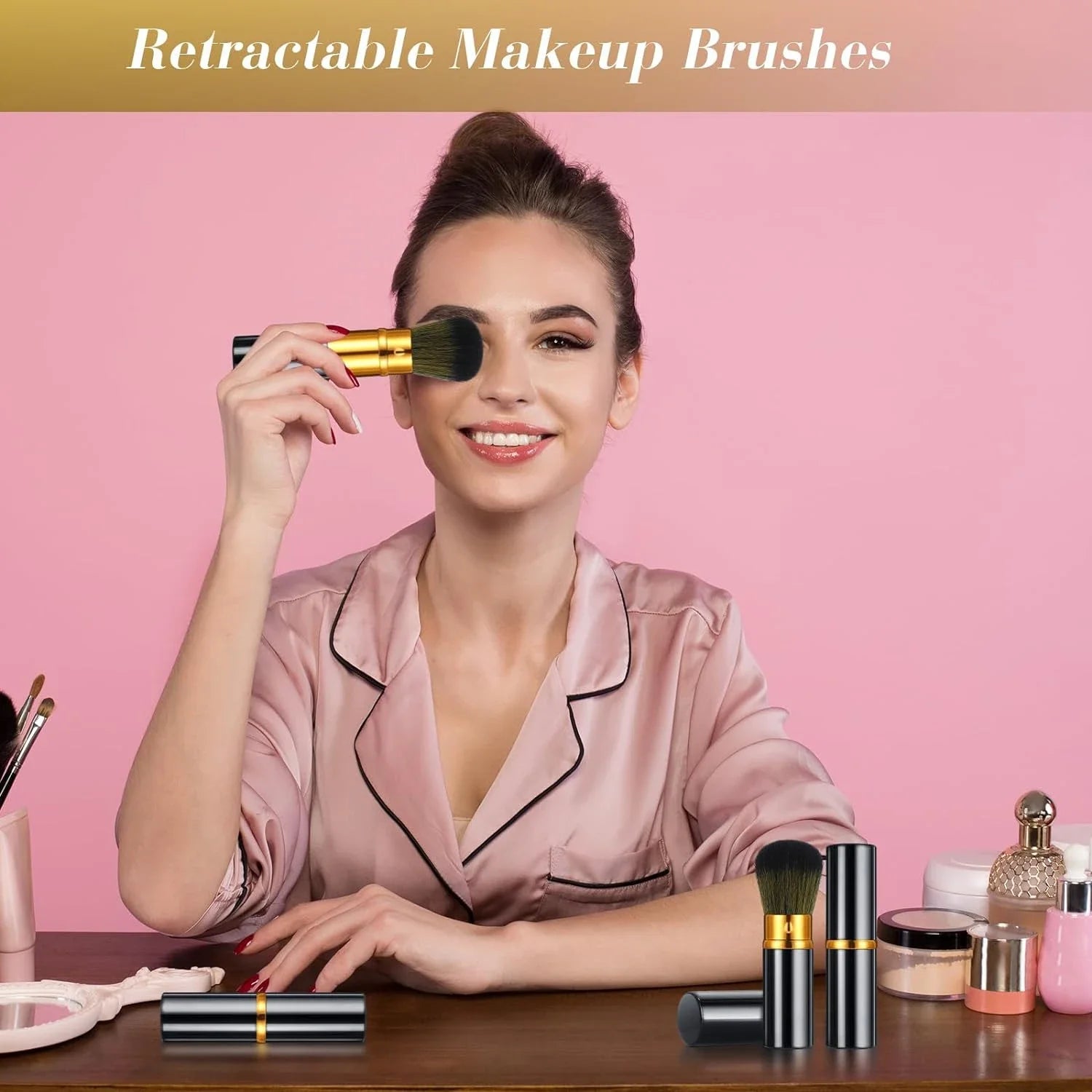 PORTABLE & ESSENTIAL COMPACT RETRACTABLE KABUKI MAKEUP BRUSHES SET