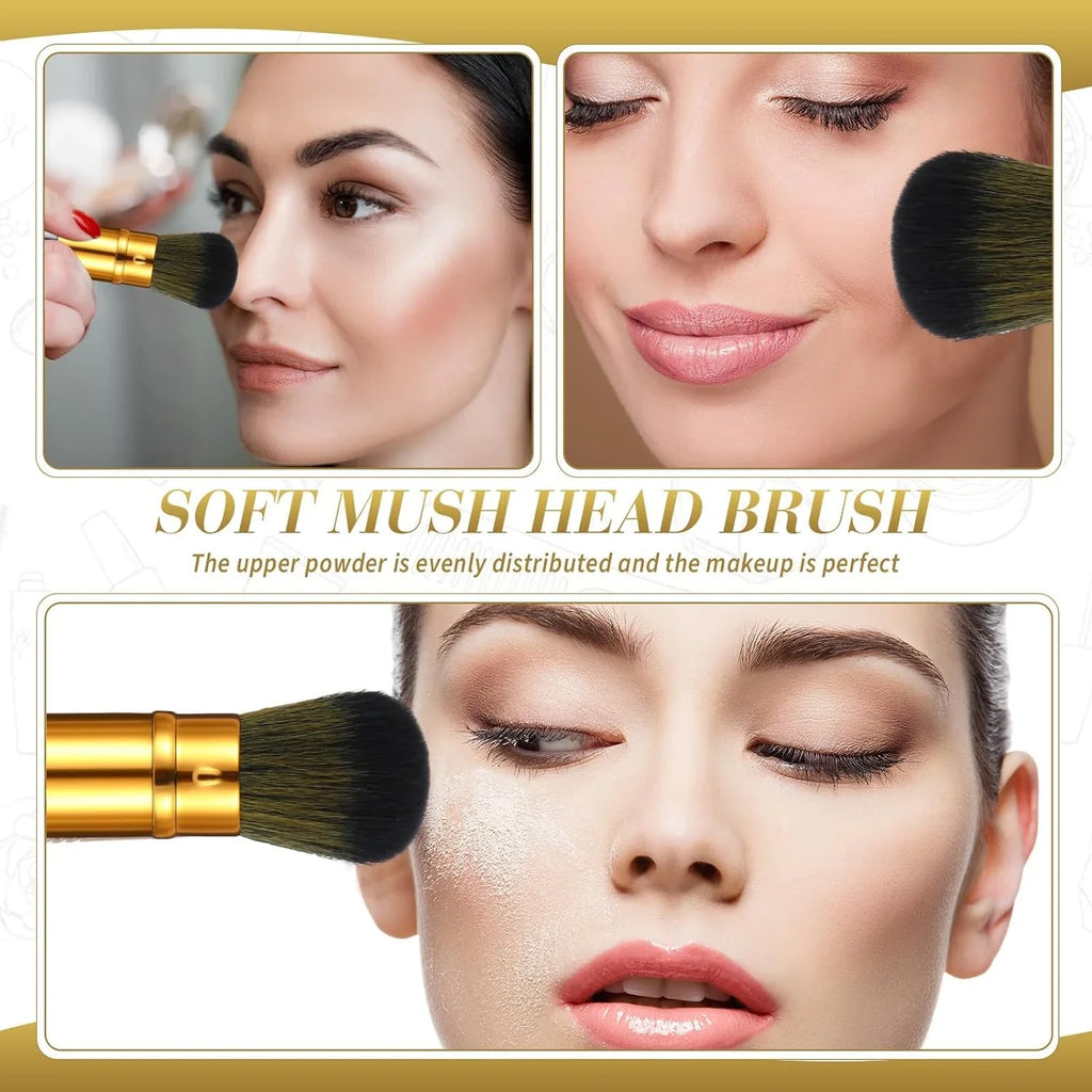 PORTABLE & ESSENTIAL COMPACT RETRACTABLE KABUKI MAKEUP BRUSHES SET