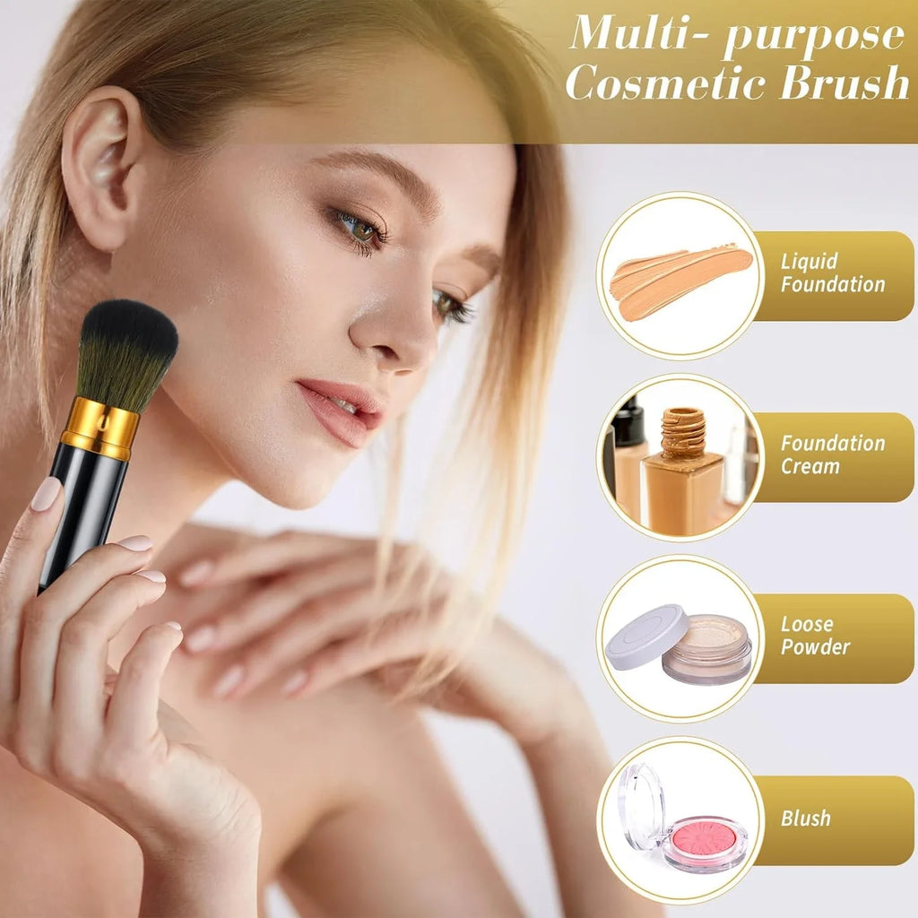 PORTABLE & ESSENTIAL COMPACT RETRACTABLE KABUKI MAKEUP BRUSHES SET