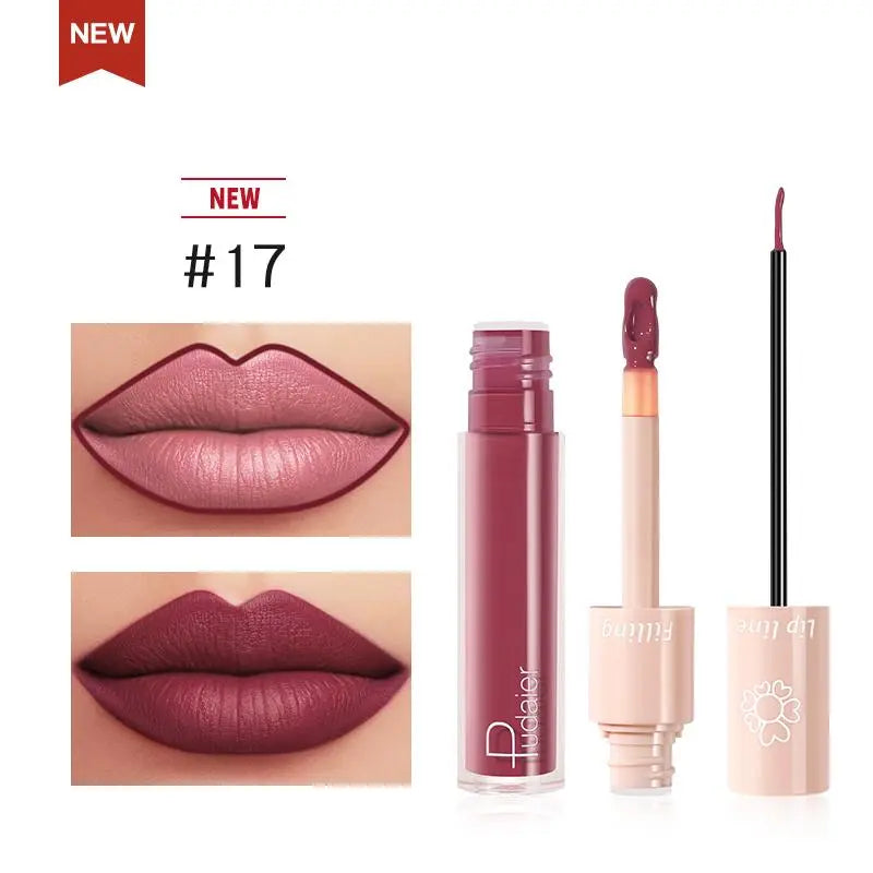 PUDAIER® DUO LIP LINER &amp; MATTE LIQUID LIPSTICK — Color #17 Berry Savoy Active