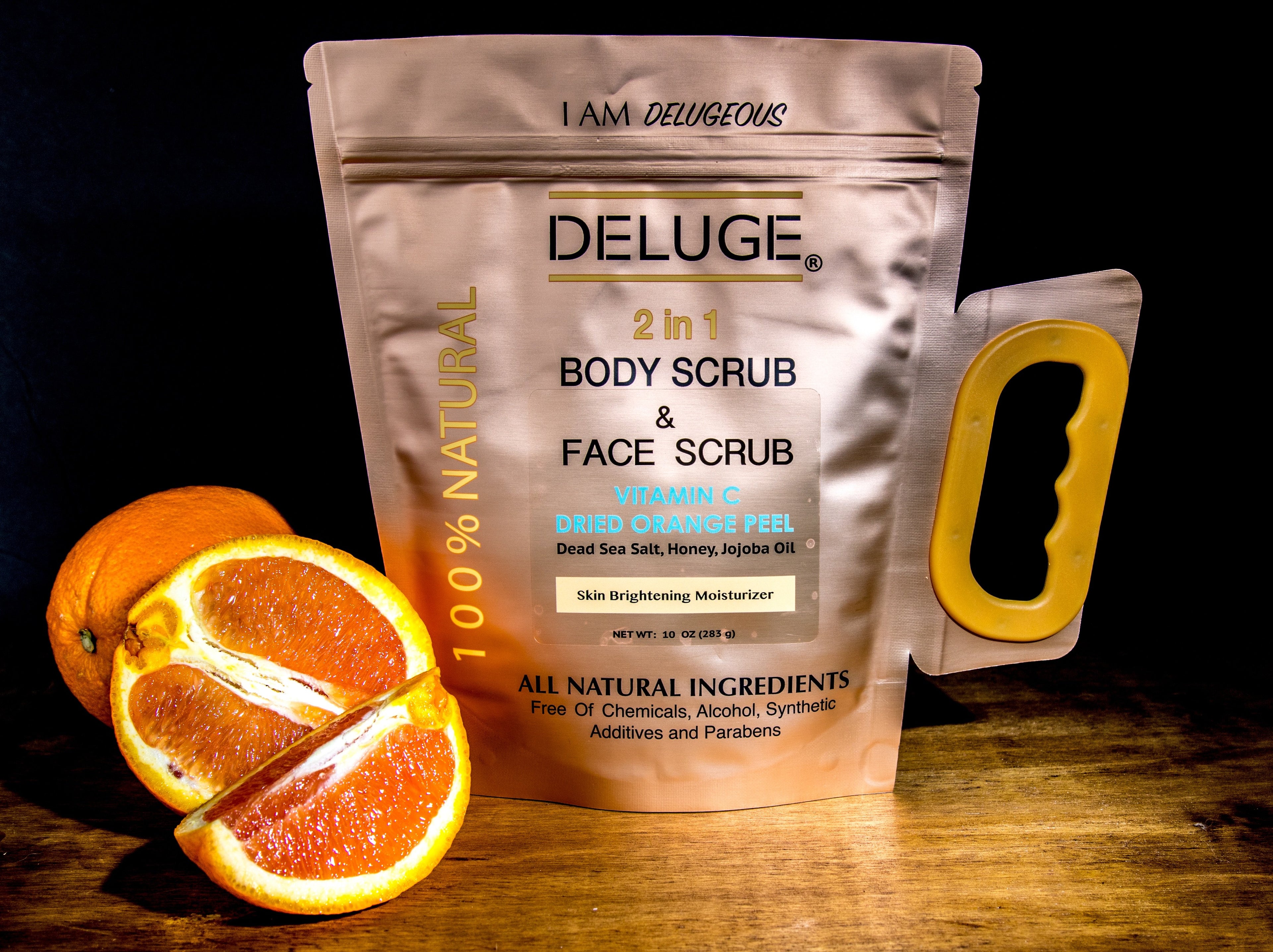 DELUGE VITAMIN C ORANGE GLOW SCRUB – Face &amp; Body Exfoliator