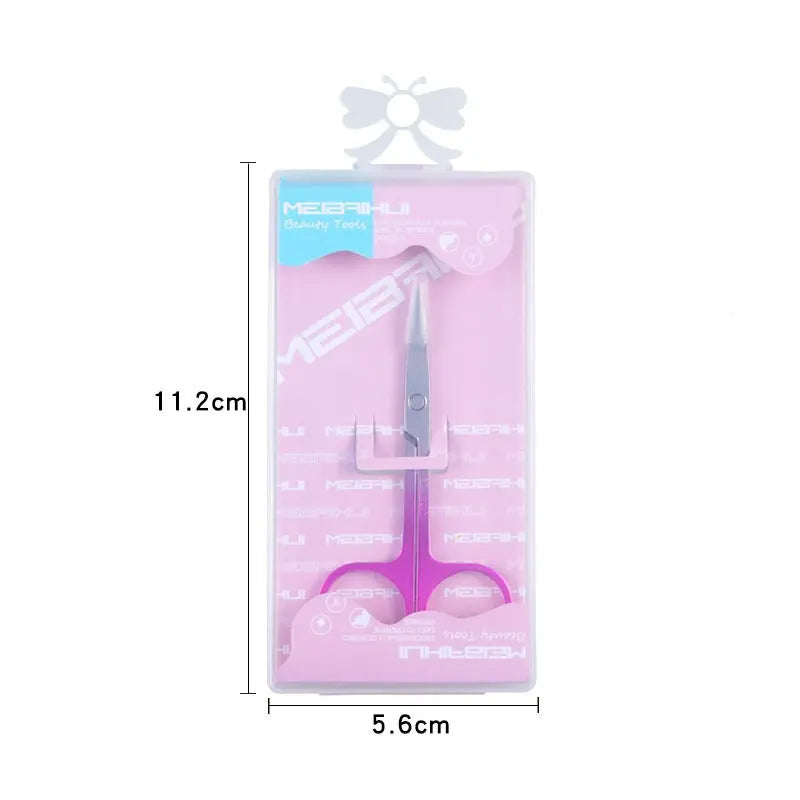Pink eyelash extension tool in packaging with dimensions on a white background