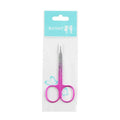 Pink scissors with blue butterfly designs in a MANDI branded package on a white background